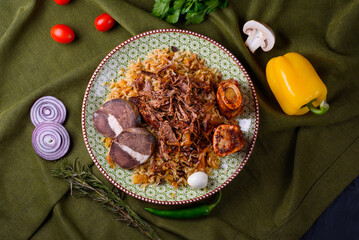 pilaf on a green cloth