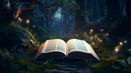 an open book of mystical fairy tales