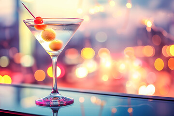 delicious Martini on a reflective surface with abstract background, June	