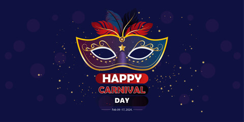 Carnival and festival. Vector illustration of musical and dance celebration, masquerade, party, people, palm and mask. Drawing for poster, background and card