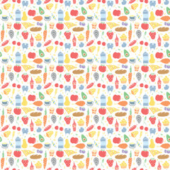 Seamless food pattern. Doodle food background