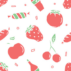 Seamless food pattern. Doodle food background