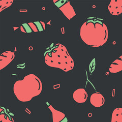 Seamless food pattern. Doodle food background