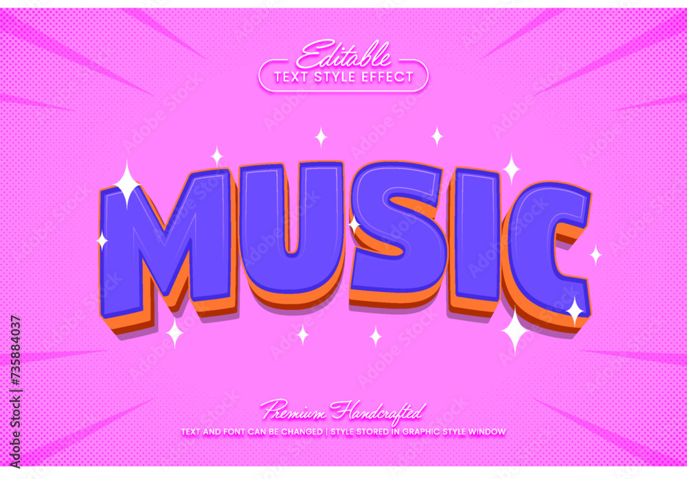 Poster music 3d vector text effect graphic style. editable vector headline and title template.