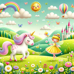3D Unicorn and Fairy Girl