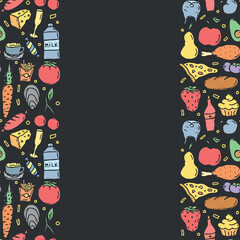 Doodle food background. Food frame illustration