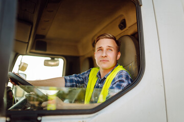 Professional truck driver ready for job. Transportation service.