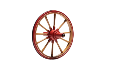 Red Wheel on White Background. A close-up photo of a red wheel placed on a plain white background.