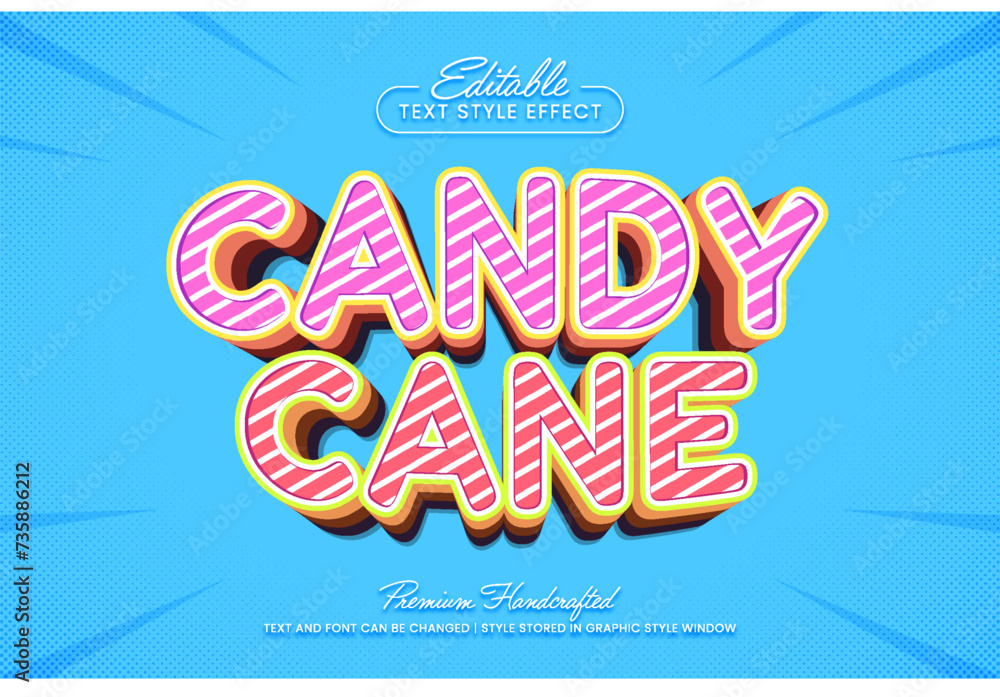 Poster candy cane 3d vector text effect graphic style. editable vector headline and title template.