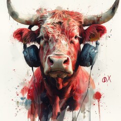 Painting of a Bull With Headphones On