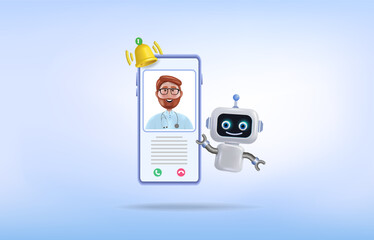 Voice assistant chatbot. Artificial intelligence in medical technologies, 
a space for copying. Vector illustration, 3d
