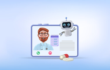 Voice assistant chatbot. Artificial intelligence in medical technologies, 
a space for copying. Vector illustration, 3d
