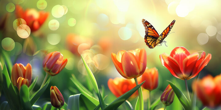 Abstract nature spring Background; spring flower and butterfly 