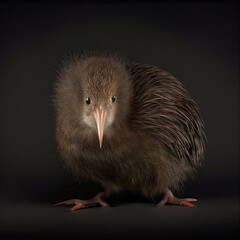 Close-Up Portrait of a Fluffy Kiwi Bird in Studio Setting