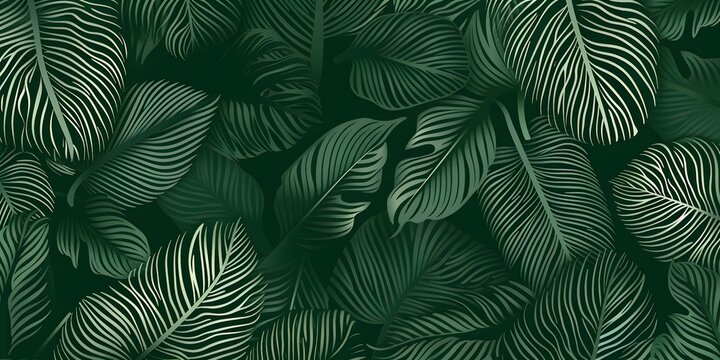 Luxury Nature green background vector. Floral pattern, Golden split-leaf Philodendron plant with monstera plant line arts
