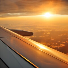 Sky view from the airplane with aero wing