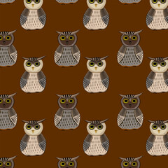 Owl pattern. Drawing with birds. Vector illustration.