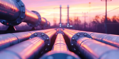 pipelines oil at sunset,