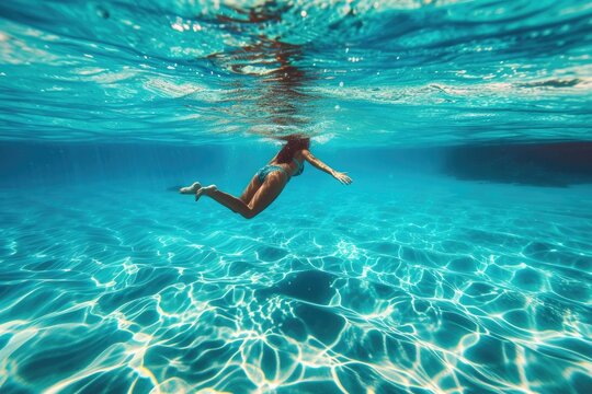 A girl is swimming in the sea. The girl is enjoying the sea water.