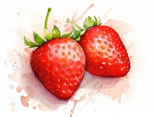 Watercolor Strawberry Isolated, Aquarelle Red Sweet Berries, Creative Watercolor Strawberries on White