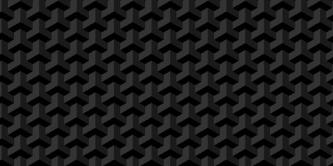 Abstract cubes geometric tile and mosaic wall or grid backdrop hexagon technology wallpaper background. Black and gray geometric block cube structure backdrop grid triangle texture vintage design.