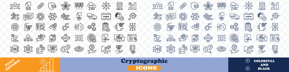 Cryptographic icons Pixel perfect. Server, network, data, ..