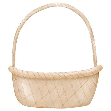 recommend clip art: Watercolor empty wicker basket vintage illustration