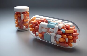 Medical pill concept, Pill symbolizing the integration of artificial intelligence into the development of future healthcare and advanced treatments.