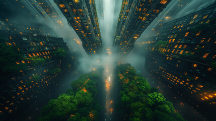 Illuminated Avenues of Ape Metropolis: A Green Urban Dreamscape