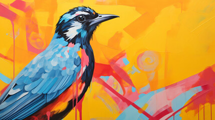  A painting of a colorful bird