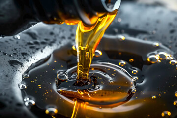 close up pour in engine oil - obrazy, fototapety, plakaty