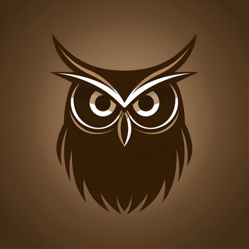 A logo illustration of a wise owl on a brown background. Created with generative AI.