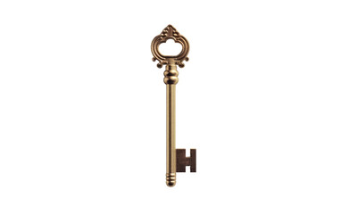 Antique Key. An image showing an old fashioned key placed on a white background, highlighting its vintage design.