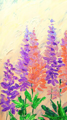 Oil painting. Bright Lupine Flowers