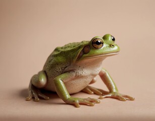 Obraz premium Green frog on the pastel background. 29 february leap year day concept
