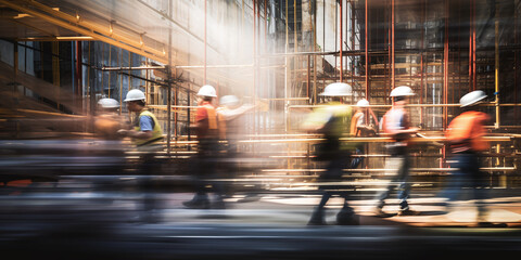 Image of the movement of engineers and construction workers in the construction zone. Ai generate.