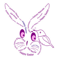 Happy Easter international wordcloud with Easter bunny - illustration - 735901094