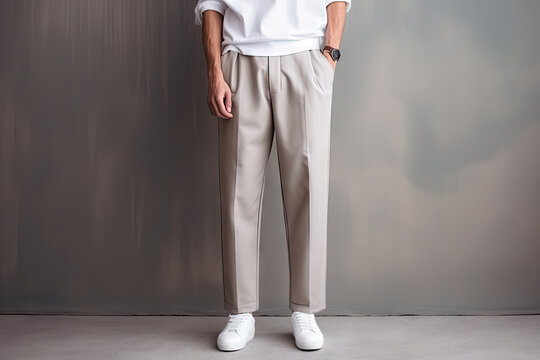 Man in White Pants, White Trousers and Shoes Mockup