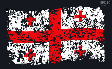 Vector flag of Georgia. Vector illustration with cracks and abrasions.