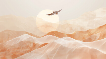 Bird Soaring Over Mountain Range