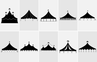 Circus silhouettes set, Circus tent festival icon vector illustration. - obrazy, fototapety, plakaty