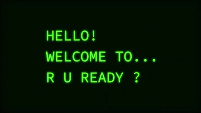 Retro welcome message video, turning the screen on and off intro video concept computer screen