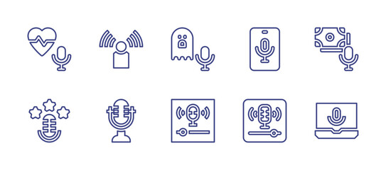 Podcast line icon set. Editable stroke. Vector illustration. Containing microphone, mic, podcast.