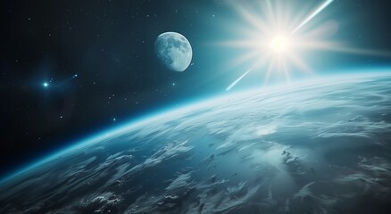 Naklejka na ściany i meble Earth and Moon with Sunlight in the Vastness of Space