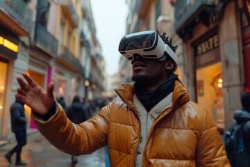 Euphoric Young Man Experiencing Virtual Reality Outdoors