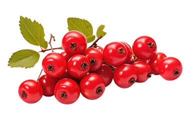 A Bunch of Cherries With Leaves. A close-up photograph of a bunch of cherries with leaves, neatly arranged on a Transparent background.