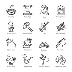 Set of Antique Collectibles Linear Icons 

