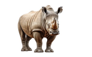 White Rhinoceros Standing in front of a Transparent background, showcasing its majestic presence and strong physical traits.