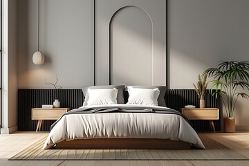 Modern interior bedroom design with arch
