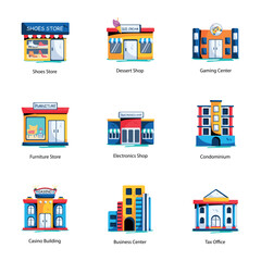 Bundle of Building Frontage Flat Icons 

